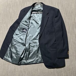 Stafford Mens Navy Blue Worsted Wool Blend Two Button Blazer Sport Coat 43R